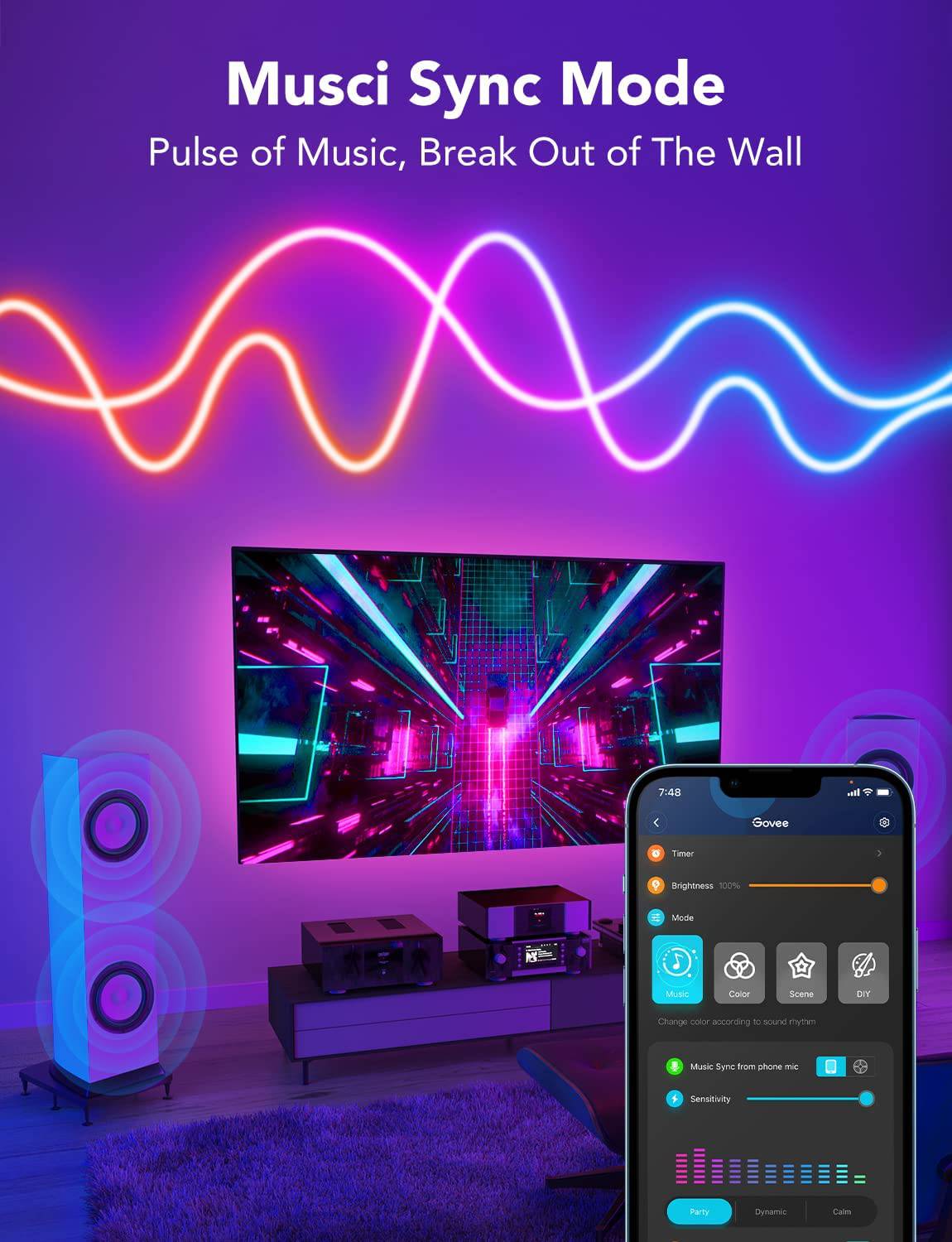 Govee RGBIC Cuerda de luz de neón, luces de cuerda de 16.4 pies con sincronización de música, diseño creativo de bricolaje, funciona con Alexa y Google Assistant, tira de luces LED  (no es compatible con WiFi 5G) - DIGVICE MX