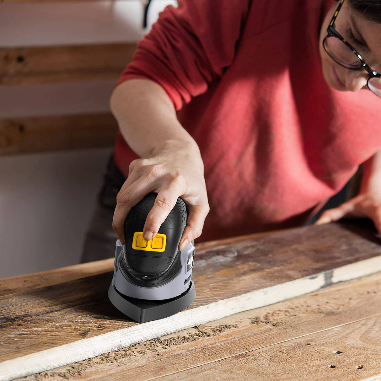 JELLAS - Lijadora de detalles , compacta para madera, lijadoras de 13,000 RPM, lijadora de mano de 2 amperios con 12 papeles de lija estándar, almohadillas de lijado incluidas, MS220-SD - DIGVICE MX