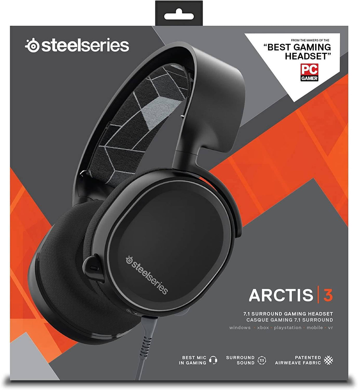 SteelSeries Arctis 3 - Auriculares para juegos para todas las plataformas - para PC, PlayStation 4, Xbox One, Nintendo Switch, VR, Android e iOS - Negro