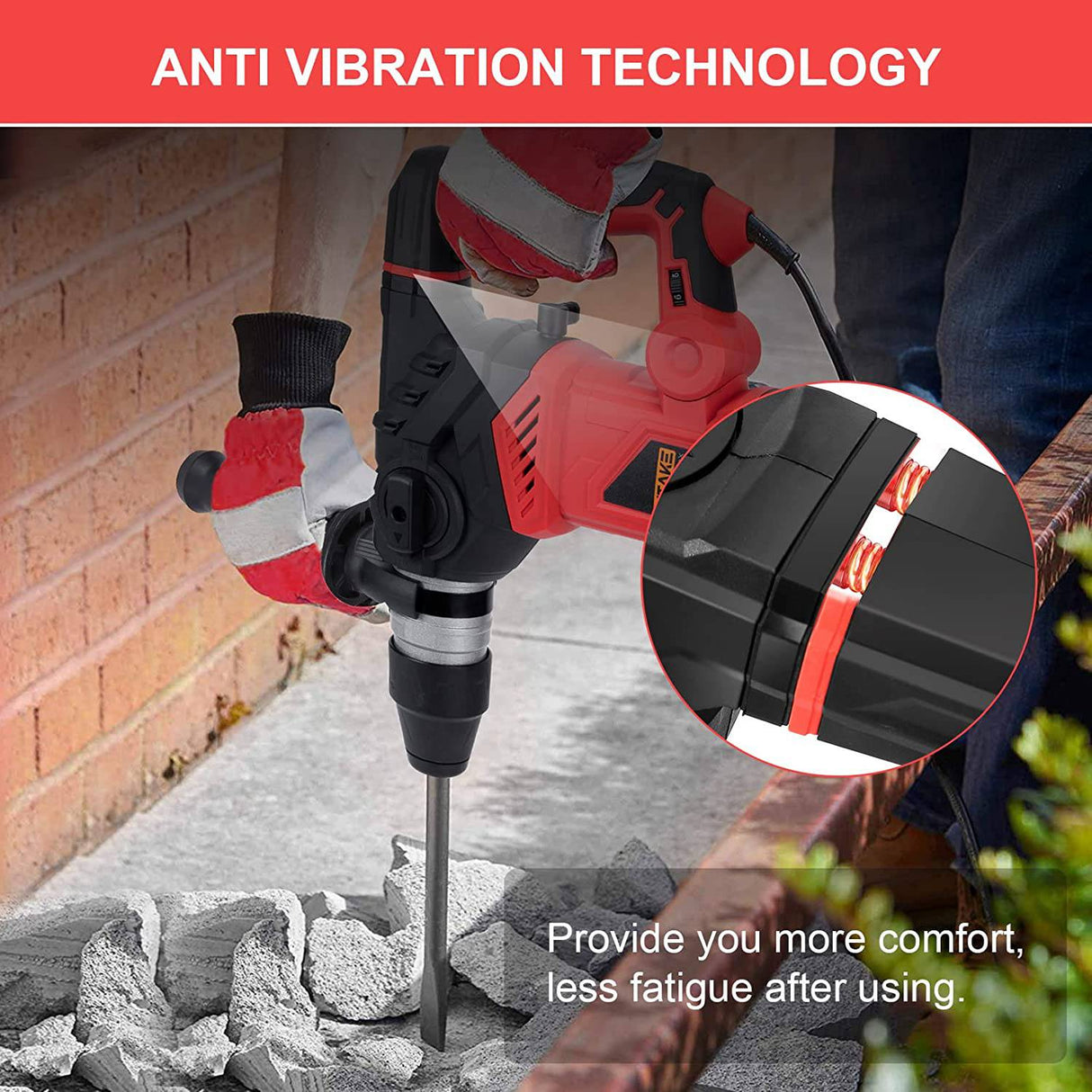 Taladro percutor, Litake 1-1/4 pulgadas SDS Plus 13 Amp 7J Taladros percutores de servicio pesado, Martillo giratorio con control de vibración y embrague de seguridad, Martillo de demolición para concreto, Eliminación de azulejos, Ladrillo de pared - DIGVICE MX