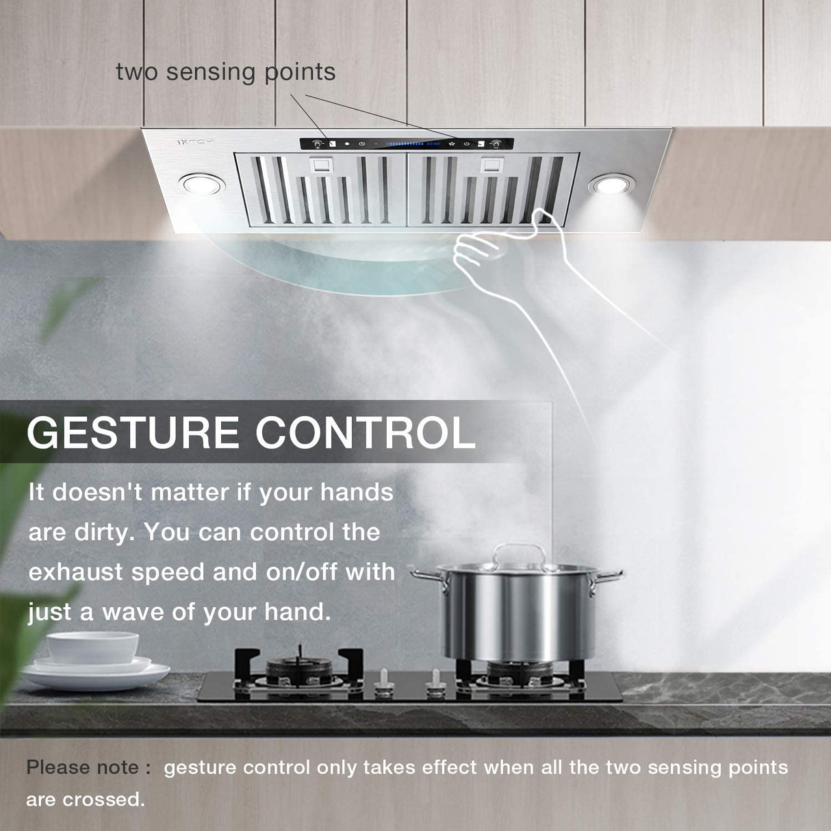 IKTCH campana extractora integrada/insertada de 30 pulgadas, 900 CFM, conducto convertible sin conductos, campana de ventilación de cocina de acero inoxidable con detección de gestos de 4 velocidades y panel de control táctil (IKB01-30) - DIGVICE MX