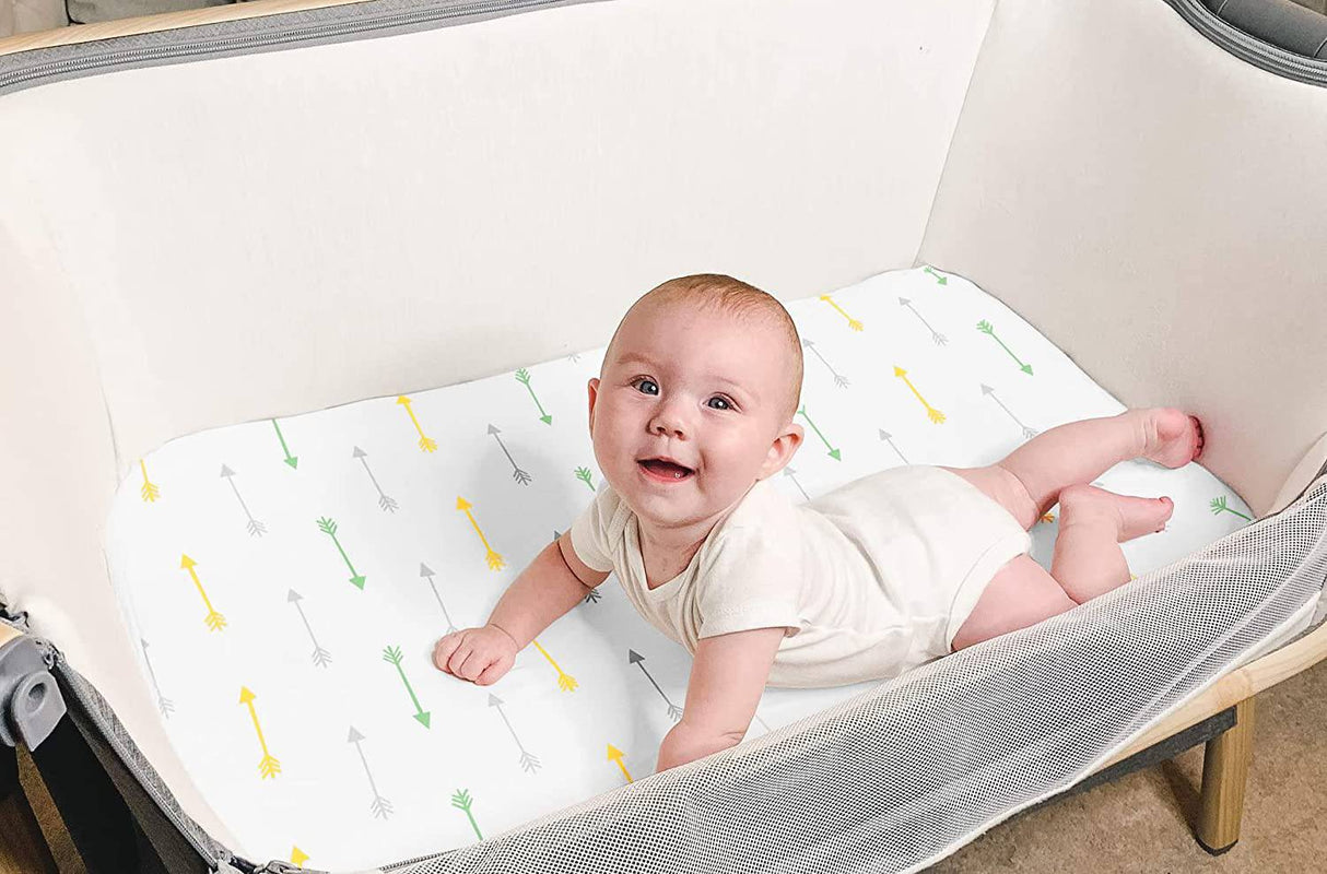 BAEBAE GOODS - Pack n Play Sheets – Premium Pack and Play Sheets 4 Pack – 100% Super Soft Jersey Knit Cotton Playard Colchón Sábanas – Portable Playpen Fitted Play Yard Mini Cuna Sábana para niño y niña (24 x 38 x 5) - DIGVICE MX