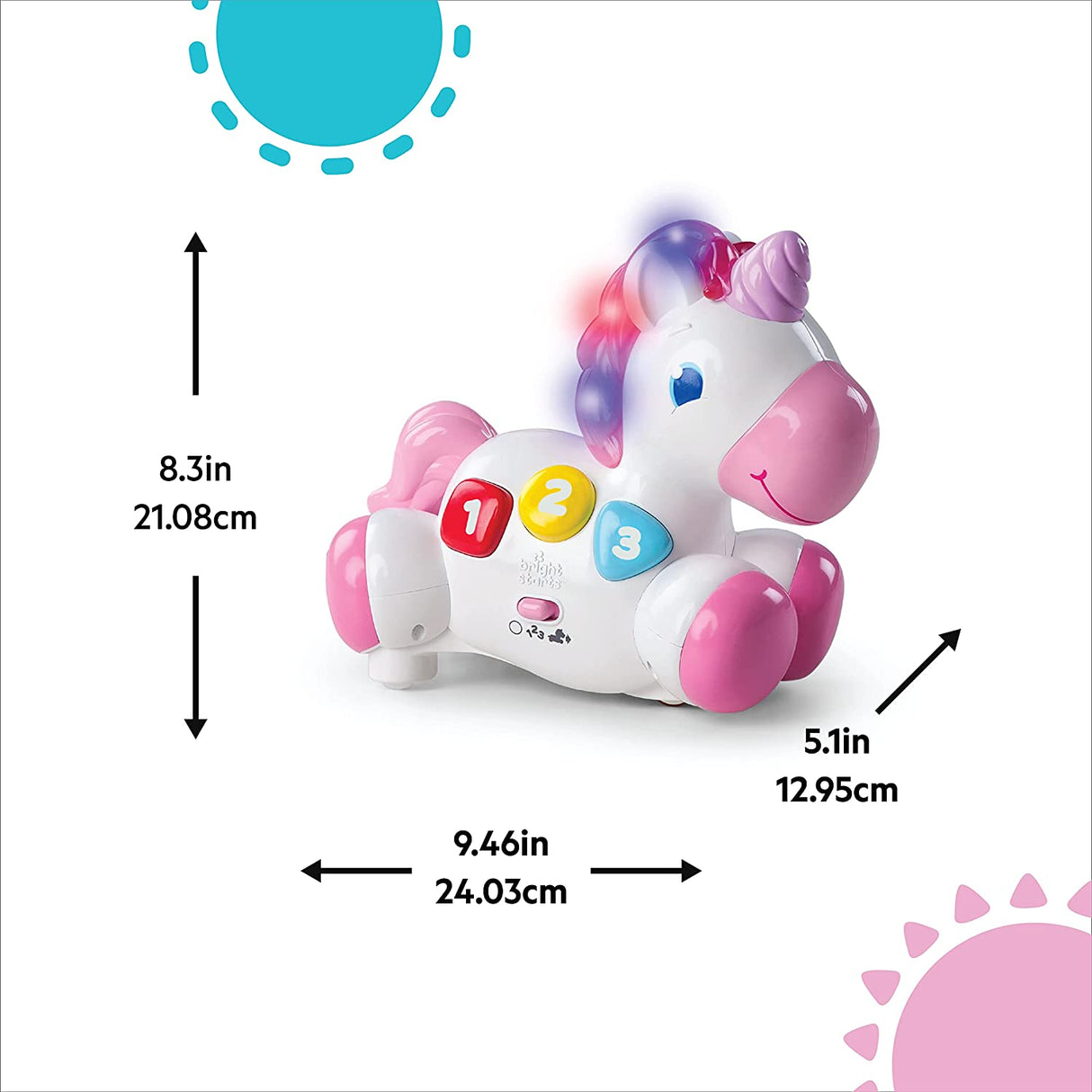 Bright Starts Rock & Glow Unicorn Crawling Baby Toy con luces y melodías, a partir de 6 meses, rosa - 10307