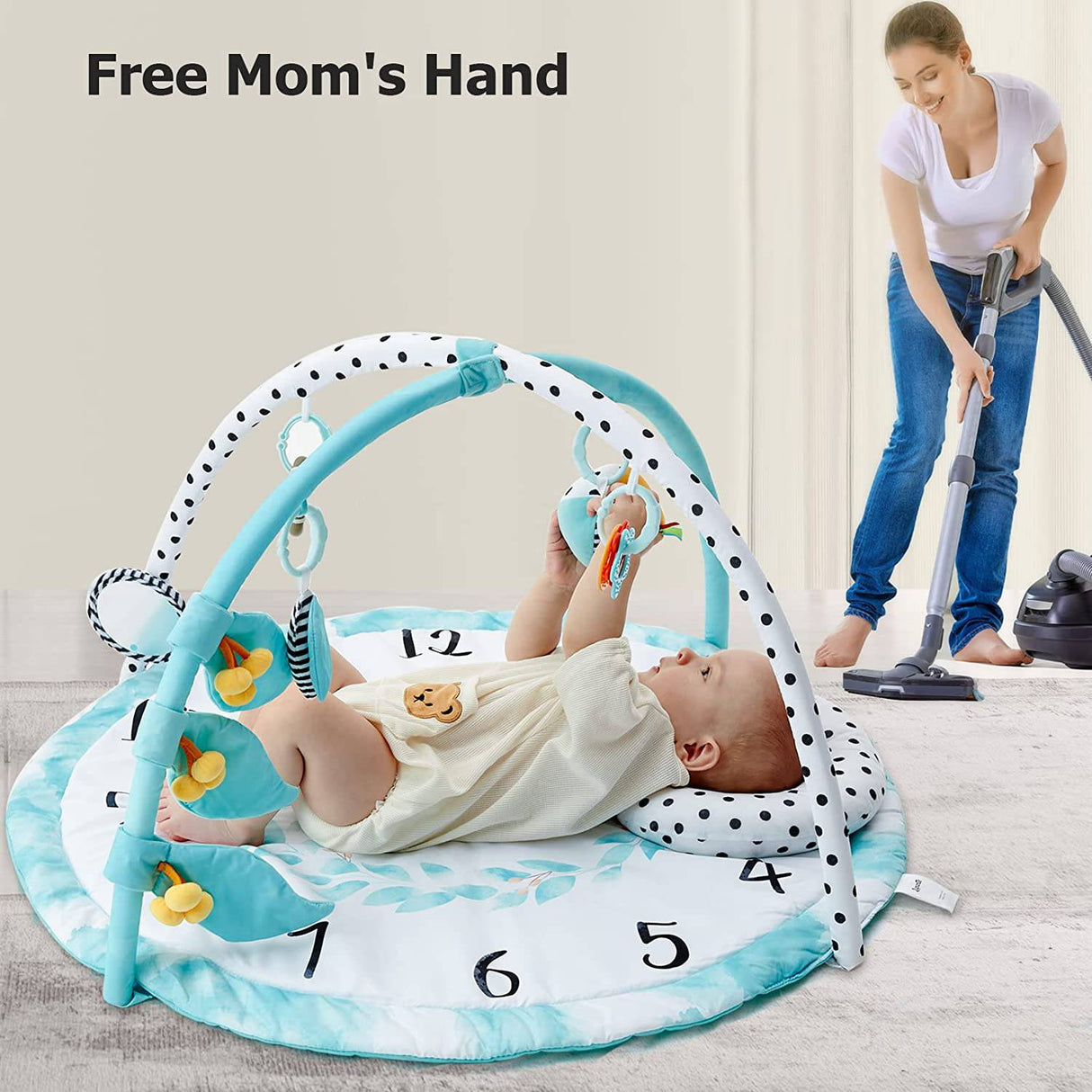 Lupantte Baby Play Gym Activity Mat, Baby Monthly Milestone Gym como fondo fotográfico con 8 juguetes sensoriales + 1 cojín para el cuello Play Gym para el desarrollo múltiple del bebé - DIGVICE MX