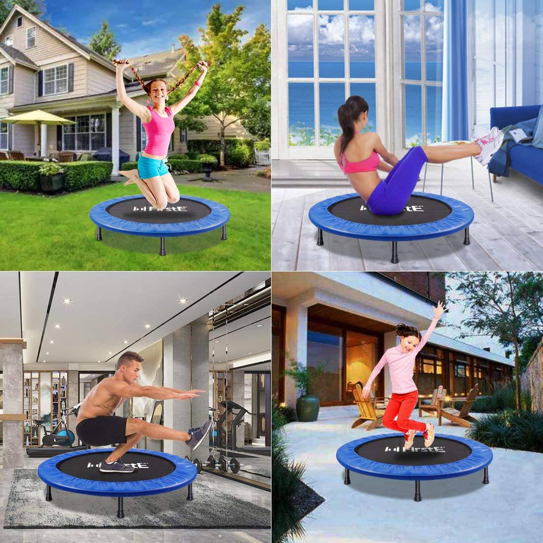 FirstE - Trampolin de fitness plegables de 40 pulgadas, reboteador recreativo para trampolín de salto Excersize para niños y adultos en interiores y exteriores, carga máxima de 330 libras