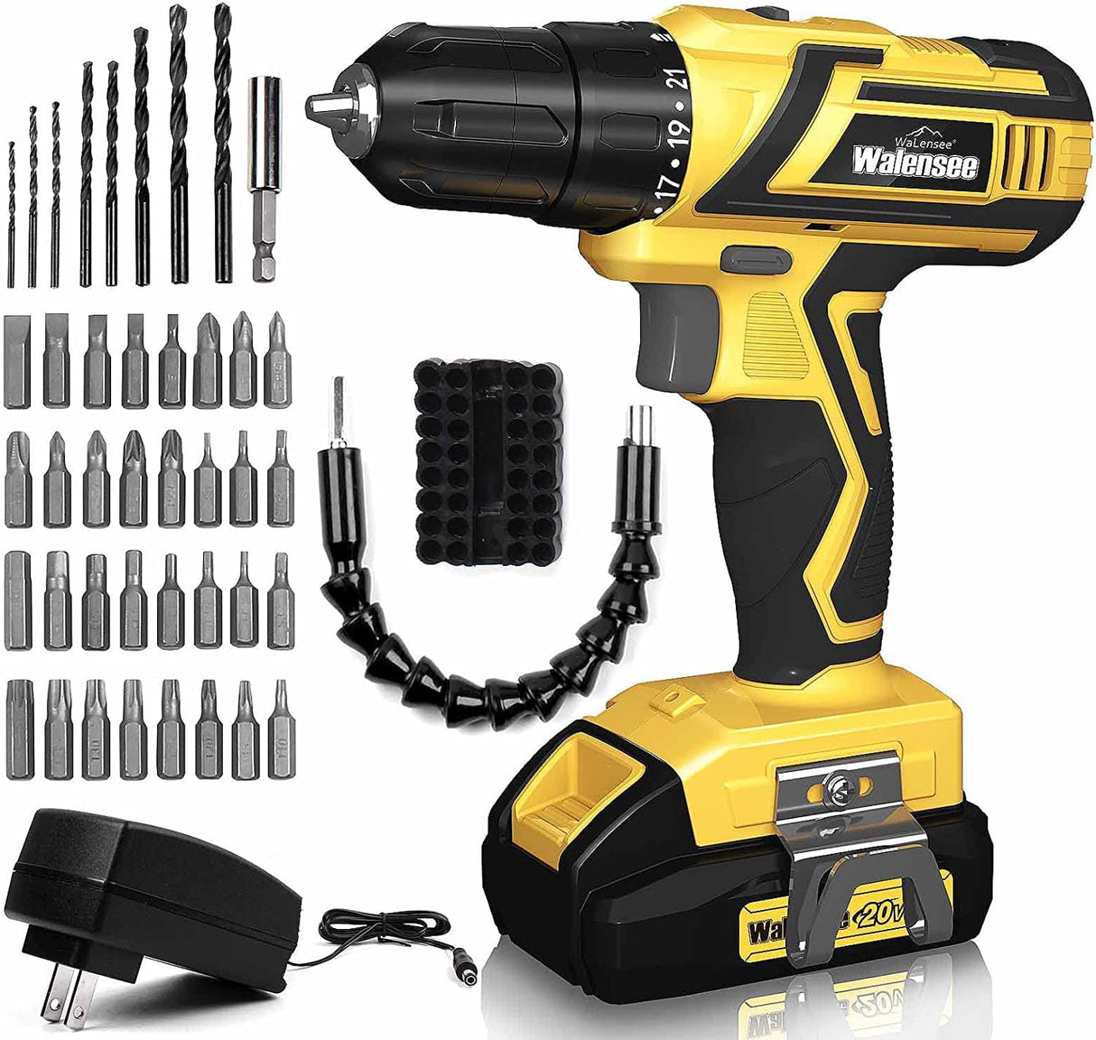 Walensee Juego de brocas inalámbricas de 20 V, taladro eléctrico con control de velocidad variable, taladro de impacto con batería y cargador rápido, accesorios de 32 puntas sin llave, kit de herramientas de destornillador eléctrico para el hogar - DIGVICE MX