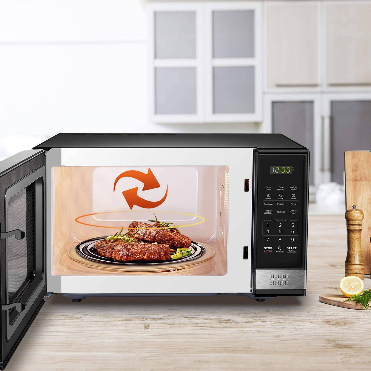 BLACK+DECKER EM031MB11 Horno de microondas digital con puerta de botón giratorio, bloqueo de seguridad para niños, 1000 W, 1.1 pies cúbicos, negro y acero inoxidable, 1.1 pies cúbicos - DIGVICE MX