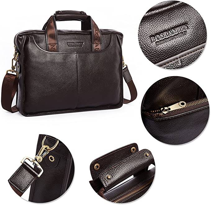 BOSTANTEN - Maletín de cuero Bolso Messenger Bolsas de negocios para hombres