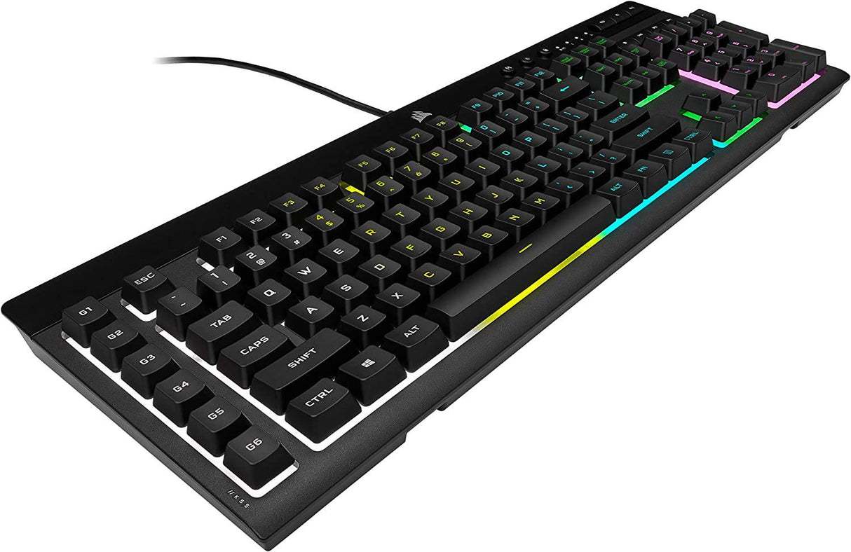 CORSAIR K55 RGB PRO-Dynamic RGB Retroiluminación - Seis teclas macro con integración de software Elgato Stream Deck - IP42 resistente al polvo y derrames - Reposamanos desmontable - Teclas de volumen y medios dedicados, negro