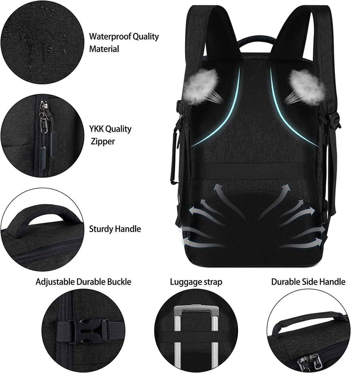 Lubardy - Mochila de viaje para hombres y mujeres Mochila de transporte aprobada para vuelo de 17 pulgadas Impermeable Grande 40L