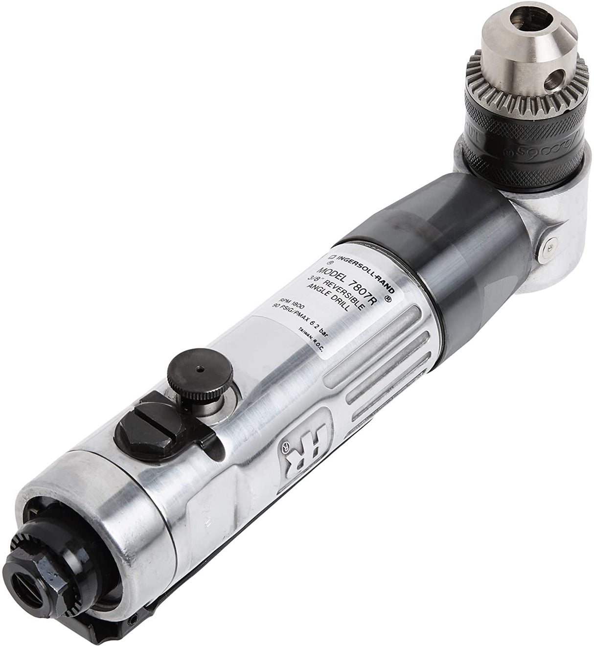 Ingersoll Rand 7807R Taladro angular neumático reversible de 3/8", servicio estándar, 1800 RPM, mandril Jacobs Multi-Craft silencioso y duradero, tapón de grasa - DIGVICE MX