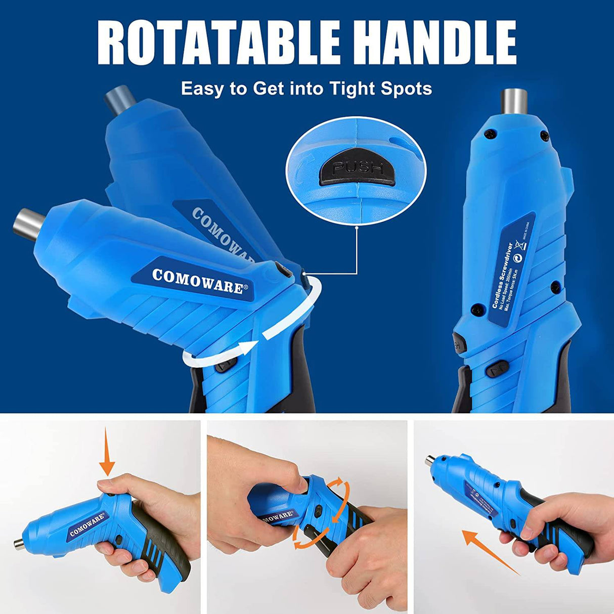 COMOWARE Destornillador eléctrico, 3.6V Max 5Nm Destornillador inalámbrico Recargable Set con 47 Kit de accesorios - DIGVICE MX