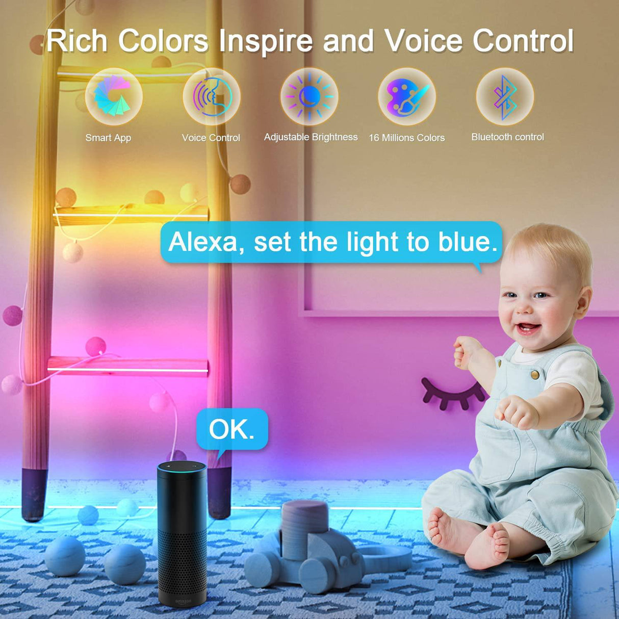 Cozylady Tira de luces LED WiFi de 65.6 pies, tiras de luces LED inteligentes compatibles con Alexa, Google Home, tira de luces LED de sincronización de música RGB inteligente. - DIGVICE MX