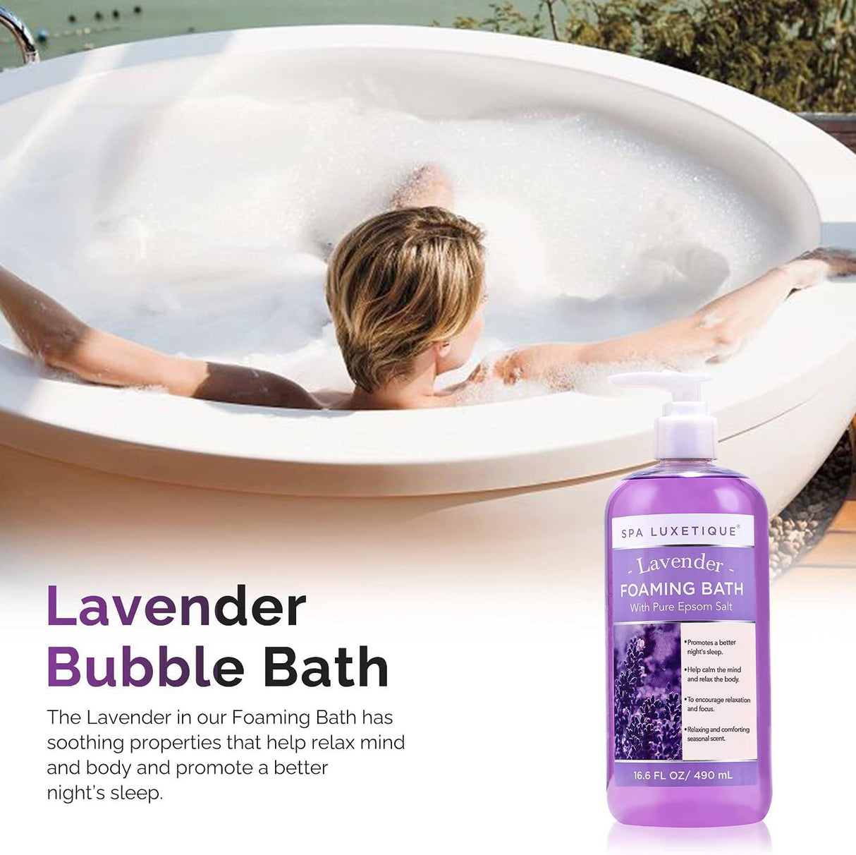 Spa Luxetique - Baño de burbujas con sal pura de Epsom, rosa de manzanilla y juego de baño con aroma a lavanda, regalos de Navidad para mujeres y hombres, paquete de 3 49.8 fl oz