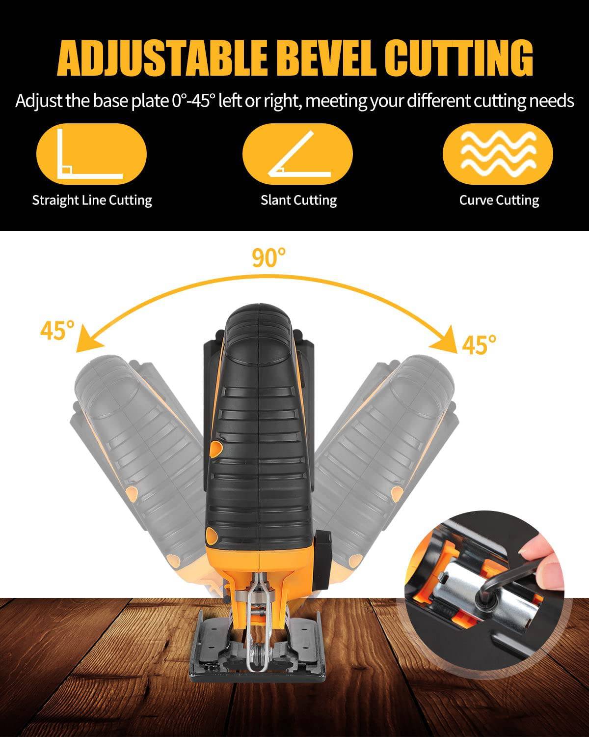 Sierra de calar inalámbrica WORKSITE, sierra de calar de 20 V con batería de 2,0 A y cargador rápido de 1 hora, velocidad ajustable de 0 a 3000 SPM, corte biselado de ±45°, 10 cuchillas para carpintería - DIGVICE MX