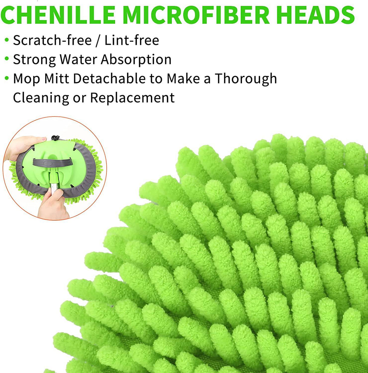 Wontolf, cepillo de lavado de coches de 62 pulgadas con mango largo, Kit de fregona de lavado de coches de microfibra de chenilla, manopla, cepillo de lavado de coches, Kits de limpieza, Kits de cuidado del coche