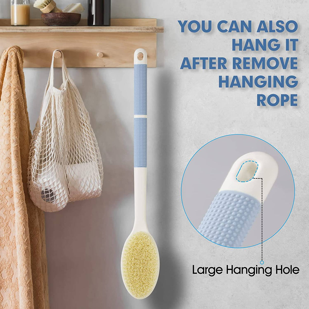 Backski - Depurador de espalda antideslizante para ducha, cepillo de espalda de mango largo con cerdas rígidas y suaves, exfoliante corporal para baño o cepillo seco.