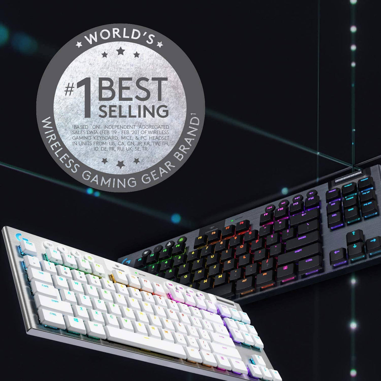 Logitech G915 TKL Tenkeyless Lightspeed Wireless RGB Teclado mecánico para juegos, opciones de interruptor de perfil bajo, LIGHTSYNC RGB, soporte inalámbrico avanzado y Bluetooth - Clicky, negro