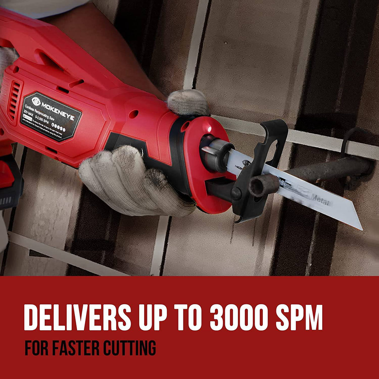 MOKENEYE Sierra alternativa inalámbrica de tamaño completo de 20 V con 3000 SPM, sierra de podar, zapata de pivote retráctil, longitud de carrera de 1 pulgada, batería y cargador, 6 hojas de sierra para corte de madera y metal - DIGVICE MX