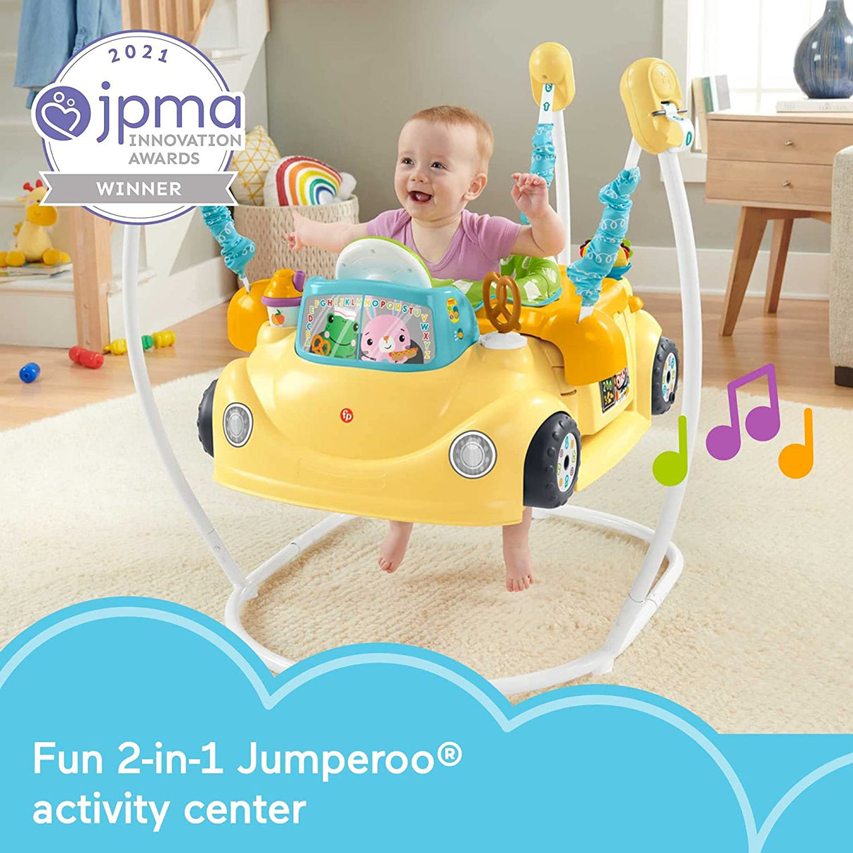 Fisher-Price - Centro de actividades para bebés Jumperoo 2 en 1, divertido camión de comida con luces musicales y escenarios inteligentes Contenido de aprendizaje - HBX70