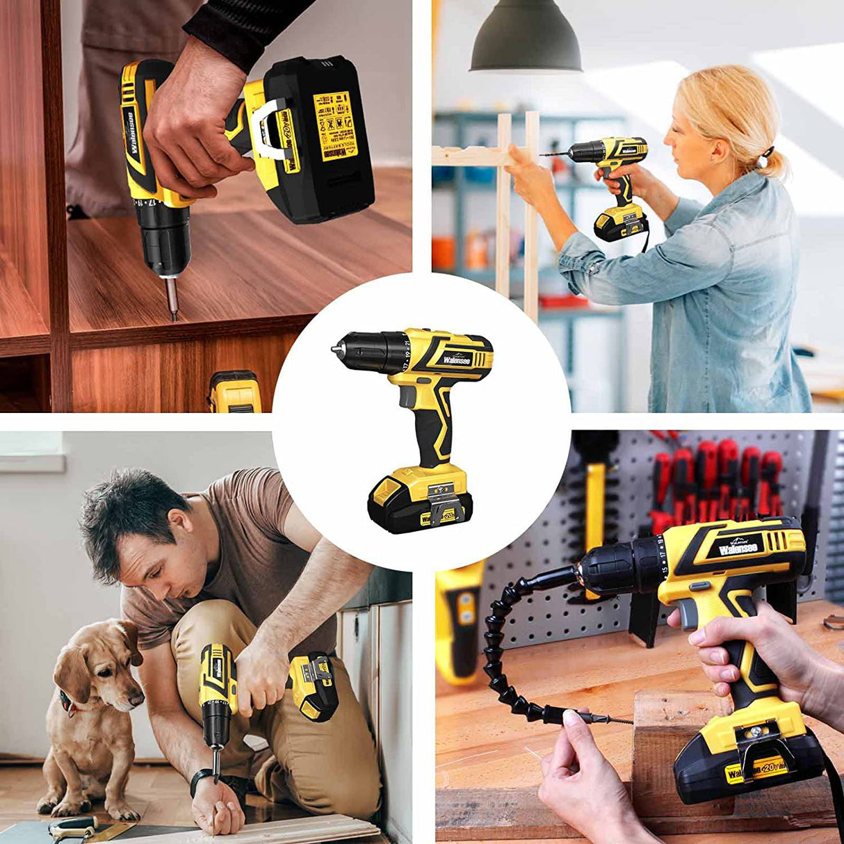 Walensee Juego de brocas inalámbricas de 20 V, taladro eléctrico con control de velocidad variable, taladro de impacto con batería y cargador rápido, accesorios de 32 puntas sin llave, kit de herramientas de destornillador eléctrico para el hogar - DIGVICE MX