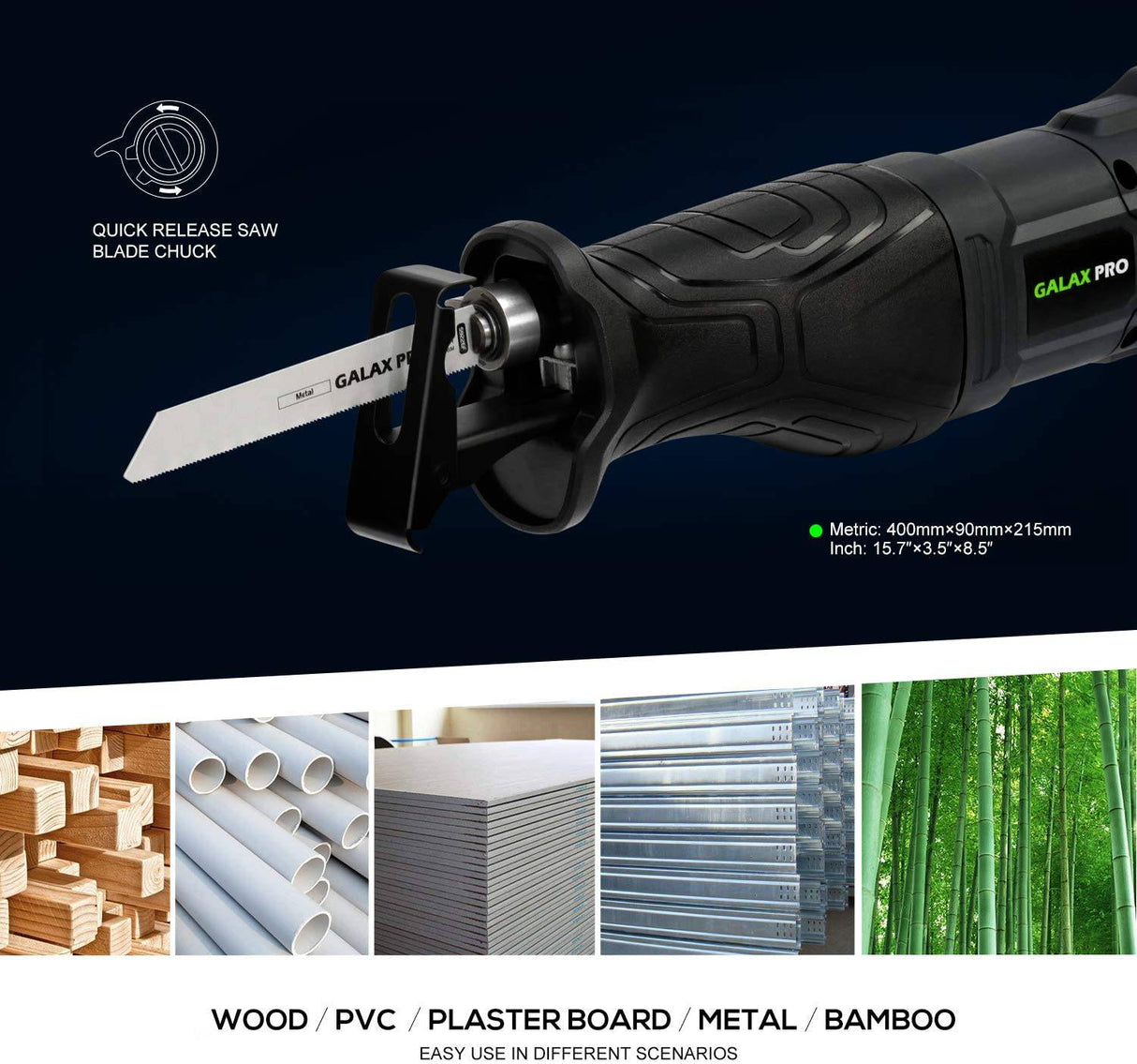 Sierra recíproca GALAX PRO, sierra recíproca con cable de velocidad variable de 7,5 amperios con longitud de carrera de 1-1/8"(28 mm), 2800 SPM y 6" máx. profundidad de corte en corte de madera y metal - DIGVICE MX