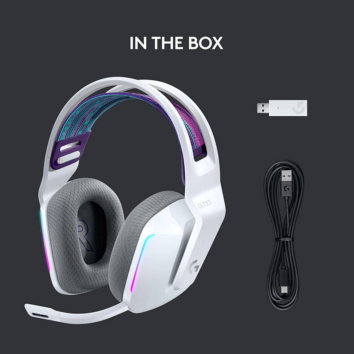 Logitech G733 LIGHTSPEED Auriculares inalámbricos para juegos con diadema de suspensión, LIGHTSYNC RGB, tecnología de micrófono Blue VO!CE y controladores de audio PRO-G - Blanco