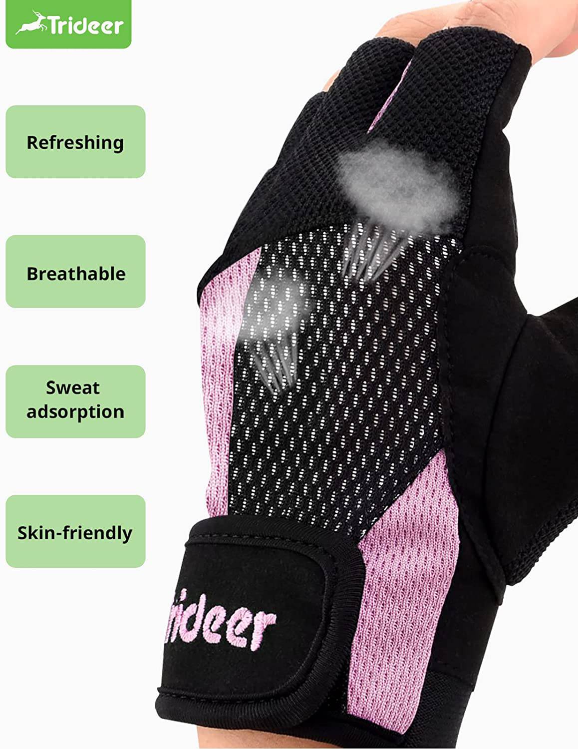 Trideer - Guantes de entrenamiento ligeros y transpirables para mujer - Guantes de levantamiento de pesas sin dedos