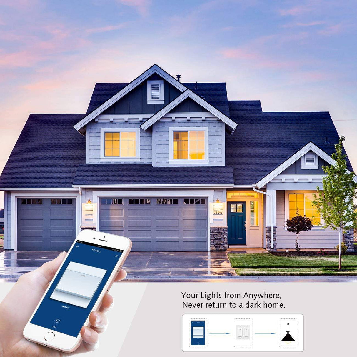 LESIM Interruptor de luz Alexa, interruptores de luz Wifi inteligentes dobles, interruptor inteligente de 2 bandas que funciona con el Asistente de Google e IFTTT (dos interruptores separados con una placa de pared) - DIGVICE MX