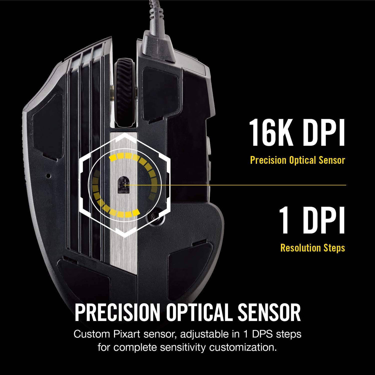 Corsair Scimitar Pro RGB - Ratón para juegos MMO - Sensor óptico de 16 000 DPI - 12 botones laterales programables - Negro