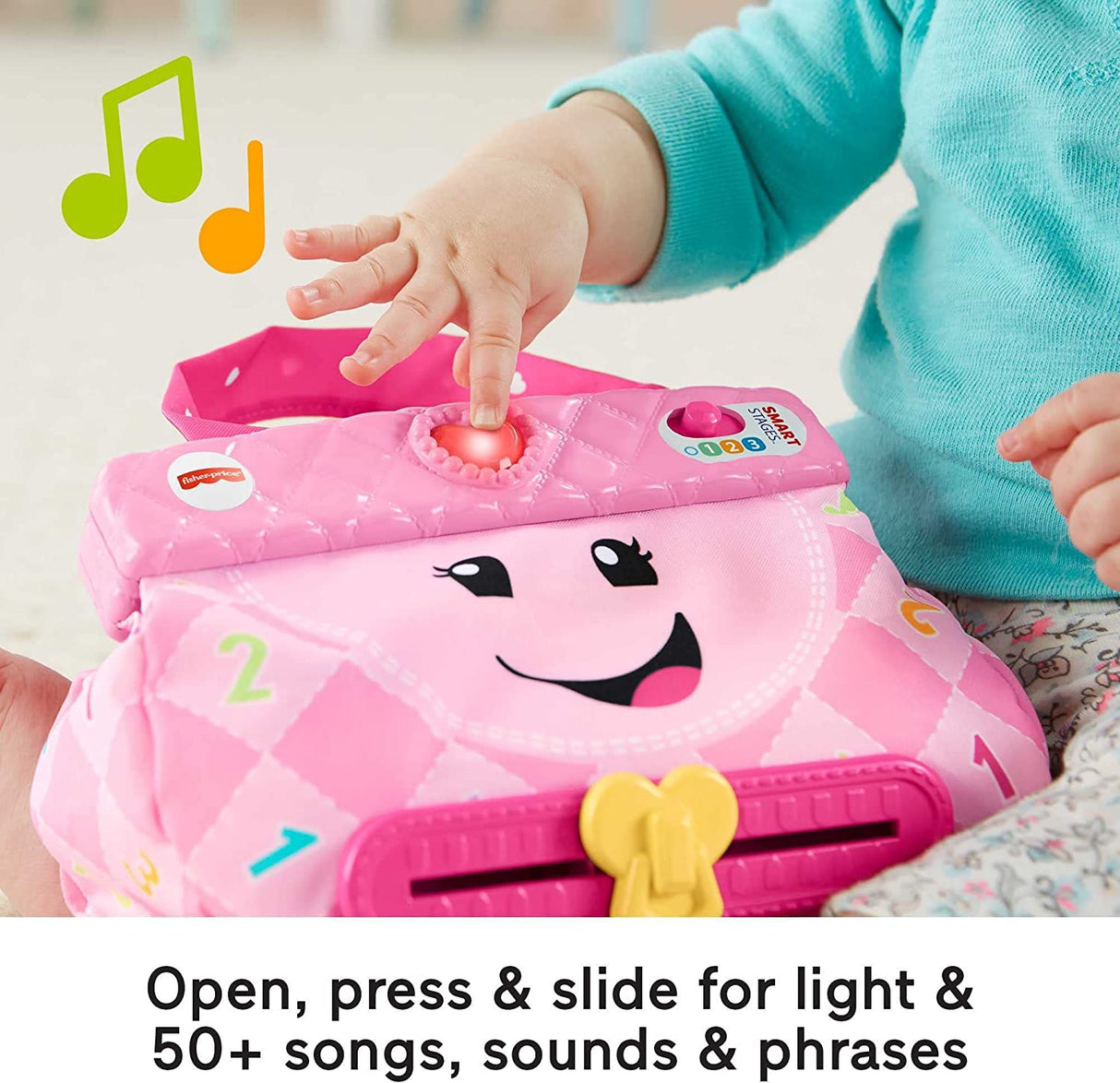 Fisher-Price Smart Purse Juguete de aprendizaje con luces, contenido educativo Smart Stages para bebés y niños pequeños - GMM68