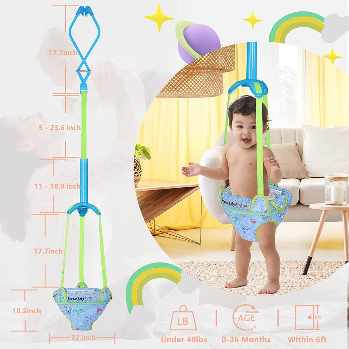 Feanron - Baby Jumper Infant Jumper Doorway para bebés activos Baby Door Jumpers y Bouncers Ejercitador con abrazadera para puerta y correa ajustable para 6-24 meses - DIGVICE MX