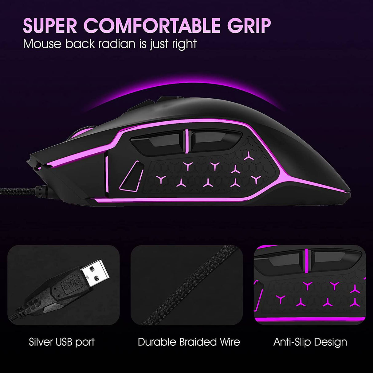 LeadsaiL Ratón para juegos con cable RGB PC Gaming Mouse, hasta 7200 DPI, 8 botones programables, retroiluminación de 6 colores, ratón óptico ergonómico con cable para computadora con botón de disparo para PC de escritorio Laptop Gamer & Work