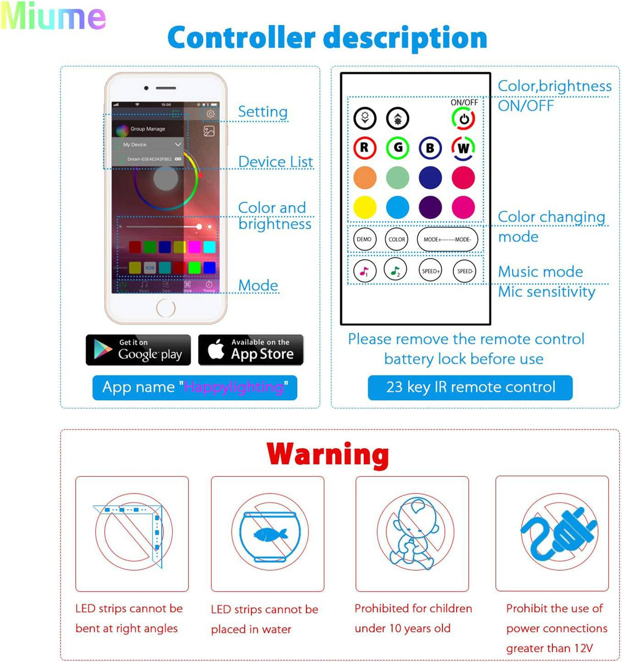 Miume Retroiluminación Led Music tv con tira de luces LED de 16,4 pies para TV de 61-80 pulgadas, retroiluminación Led de TV alimentada por USB RGB con aplicación y Control remoto - DIGVICE MX