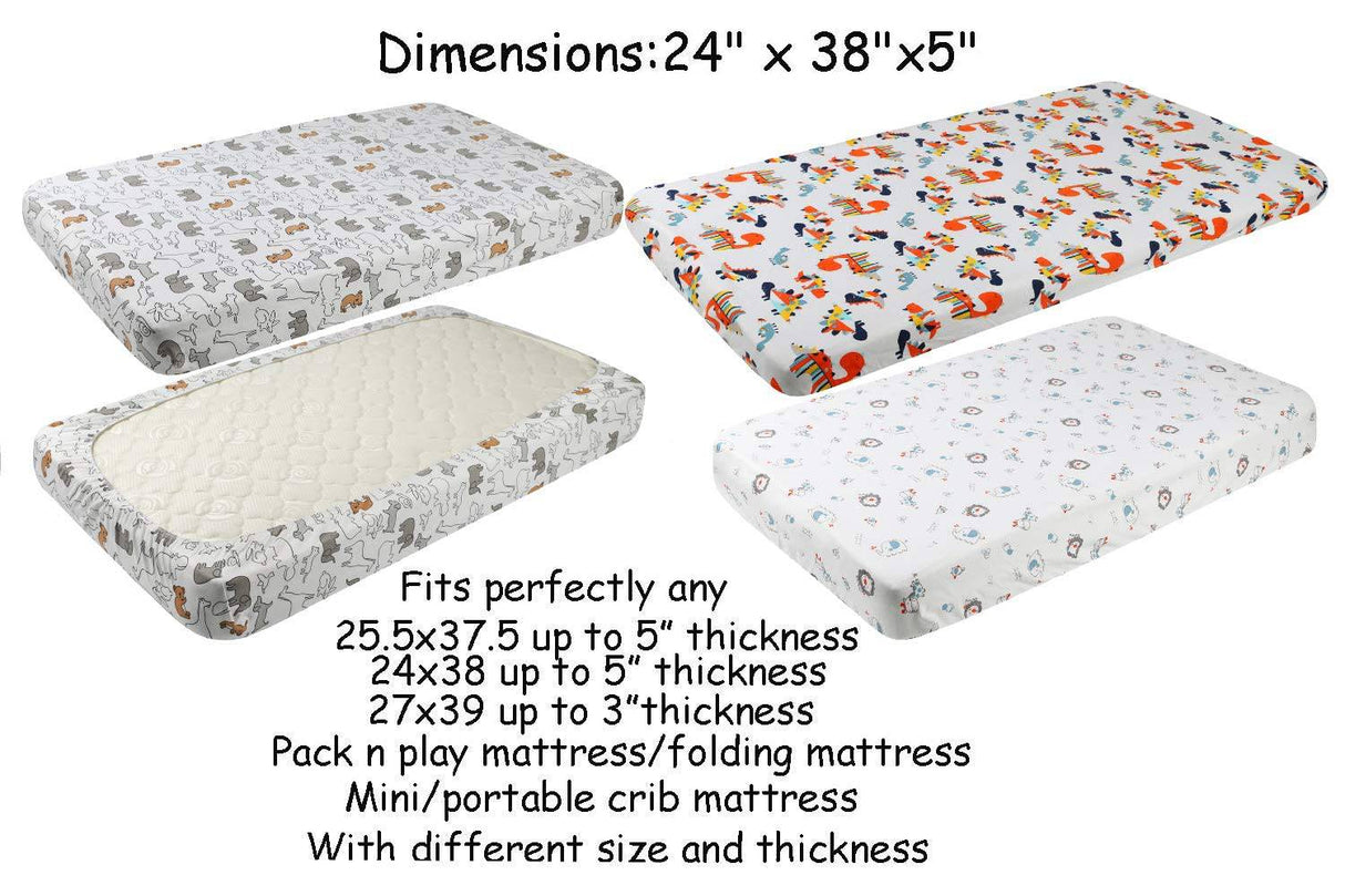 KNLPRUHK - Pack n Play Playard Juego de sábanas, 3 unidades, 100 % algodón de punto jersey, sábanas ajustables portátiles para minicuna, para bebé, niño, ultrasuave, elástico, lindo dinosaurio, elefante, león, caballo, koala - DIGVICE MX