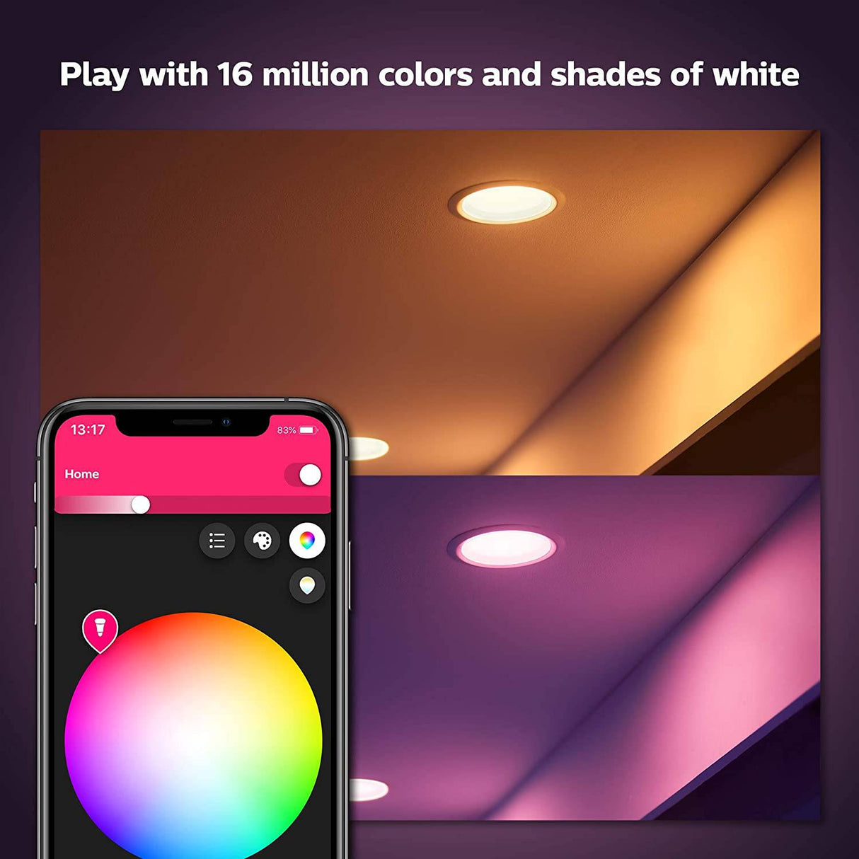 Philips Hue White & Color Ambiance Paquete de 4 luces empotradas Smart Retrofit de 5/6", compatible con Bluetooth y Zigbee (Hue Hub opcional), iluminación de techo inteligente - DIGVICE MX