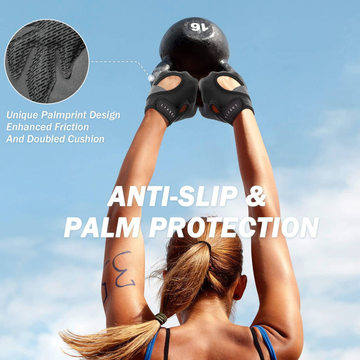 LIFECT Freedom - Guantes de entrenamiento, guantes cortos sin dedos para levantamiento de pesas con nudillos con espalda abierta curvada, para levantamiento de pesas, gimnasio, mujeres y hombres