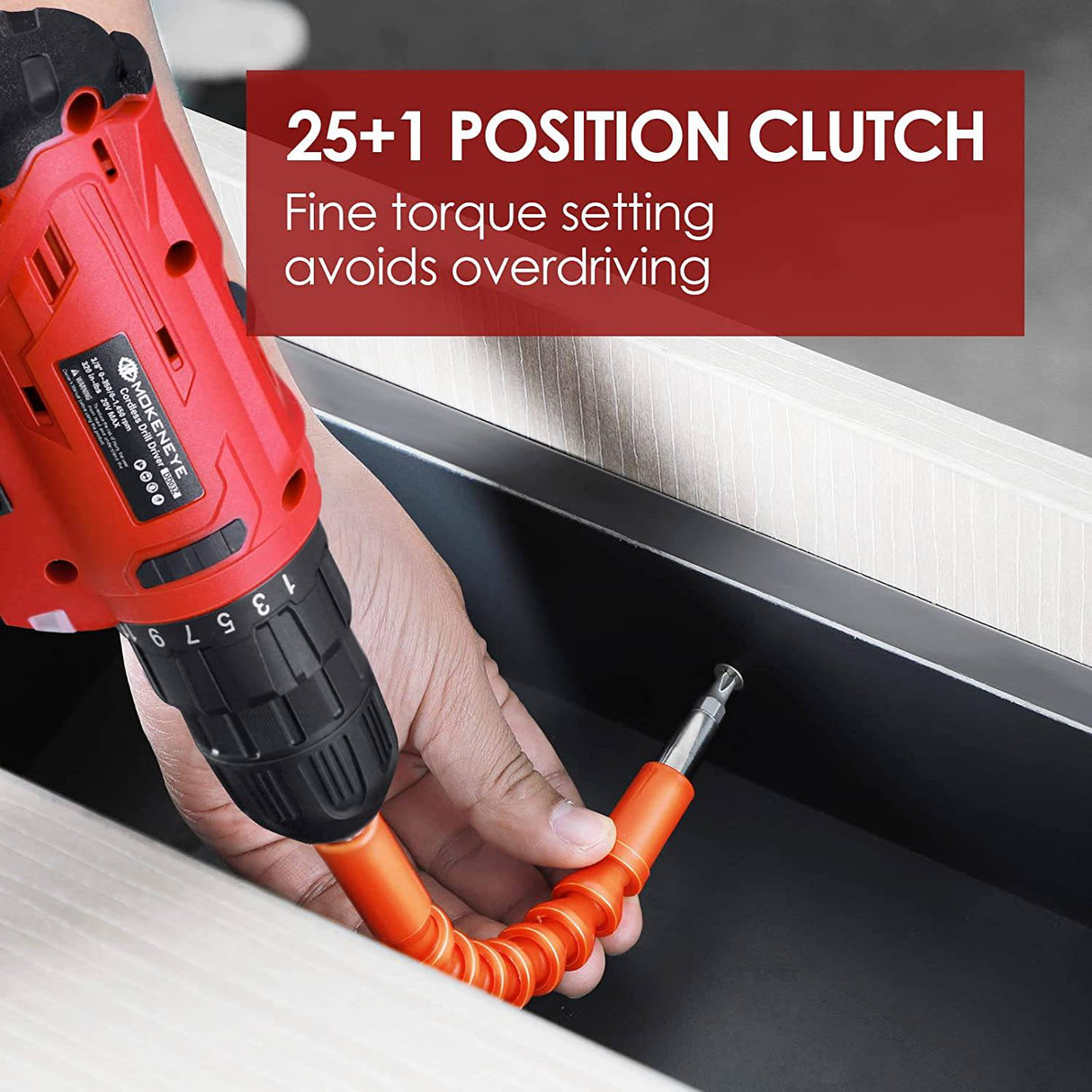 MOKENEYE - Kit de taladro inalámbrico de 20 V, taladro eléctrico con batería de iones de litio de 20 V, 2 velocidades variables, 25 + 1 posición, par de 320 pulgadas, portabrocas sin llave de 3/8 pulgadas, luz LED integrada - DIGVICE MX