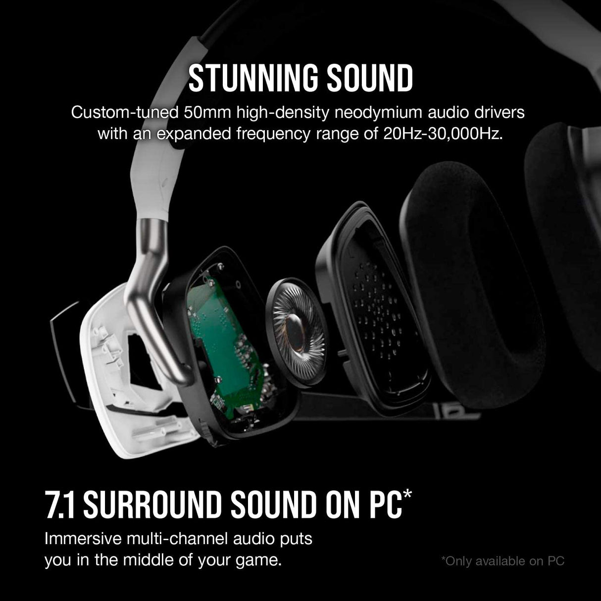 Corsair VOID RGB Elite Auriculares inalámbricos premium para juegos con sonido envolvente 7.1 - Certificado por Discord - Funciona con PC, PS5 y PS4 - Blanco (CA-9011202-NA)