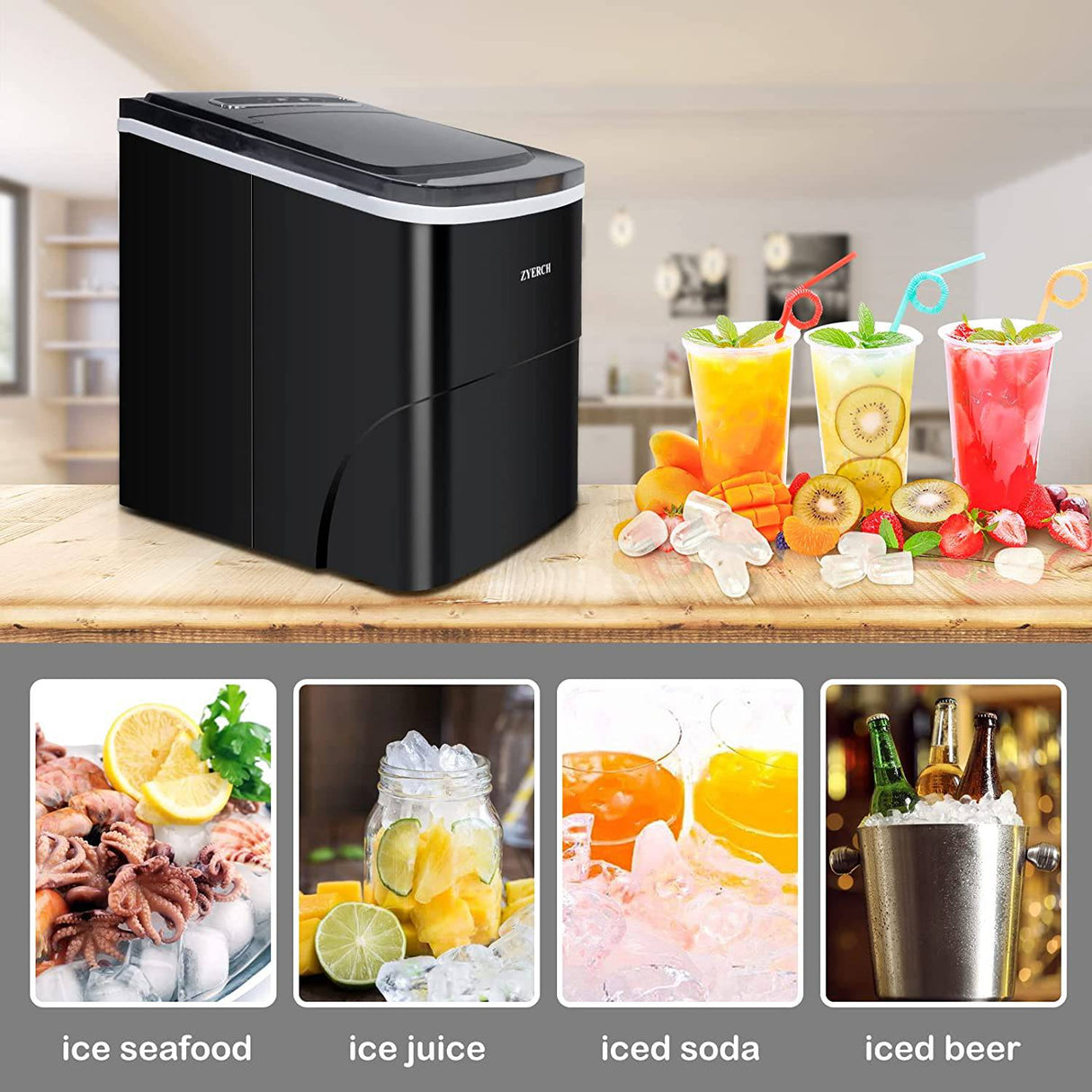 Encimera de máquina para hacer hielo Zyerch, 26 lb de hielo por día, opción de hielo grande o pequeño, fácil de limpiar, disfrute de un suministro interminable de hielo en fiestas, oficinas, patios, hogares, negro - DIGVICE MX