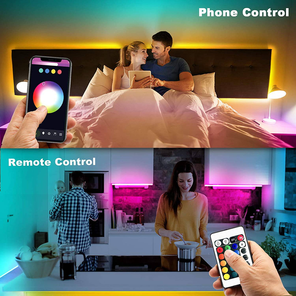 dalattin Smart WiFi tira de luces LED de 50 pies, 2 rollos de 25 pies, compatible con Alexa LED Lights Music Sync 5050 16 millones de colores que cambian la aplicación del teléfono y 24 teclas remotas para Roma, cocina - DIGVICE MX