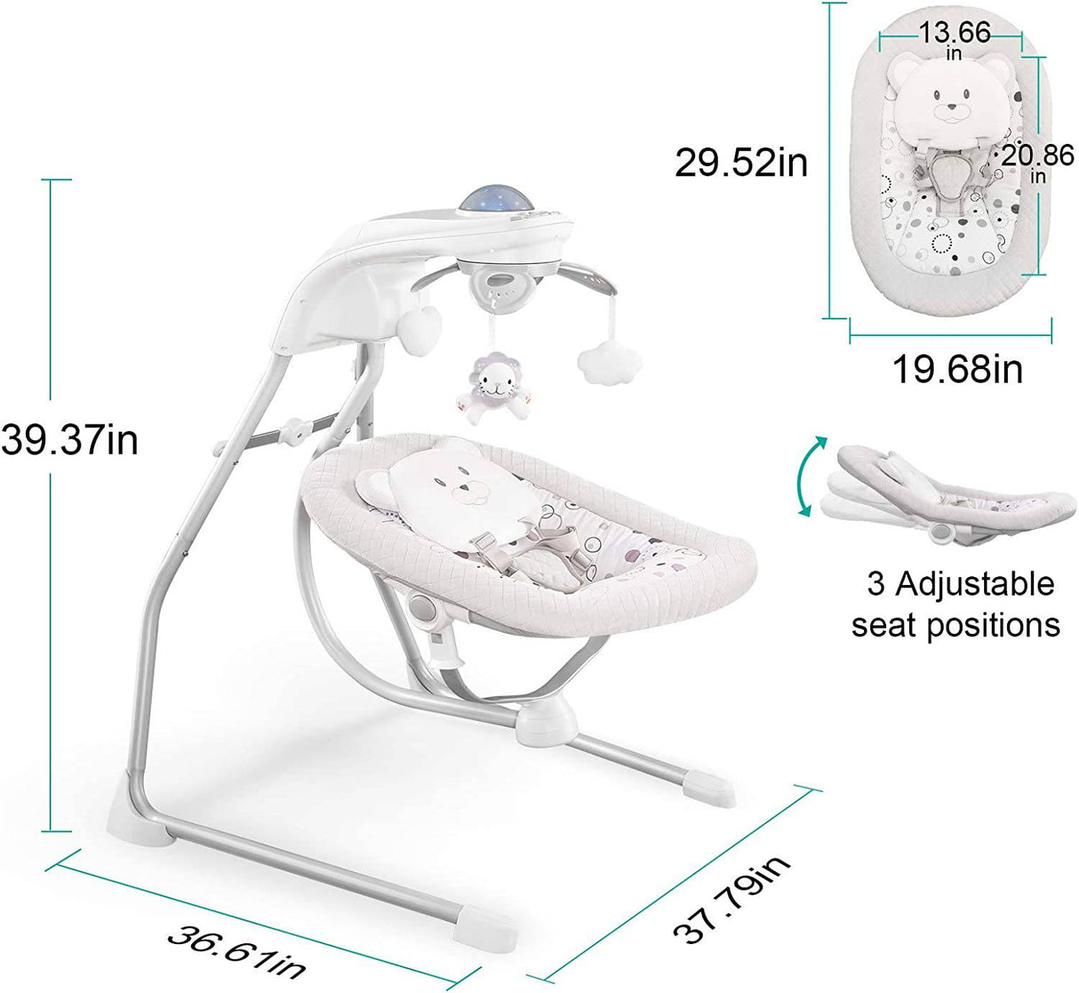 RONBEI Columpio para bebés para bebés, columpio de cuna, eléctrico para bebés con 4 velocidades de columpio/vibración y música (gris claro) - DIGVICE MX
