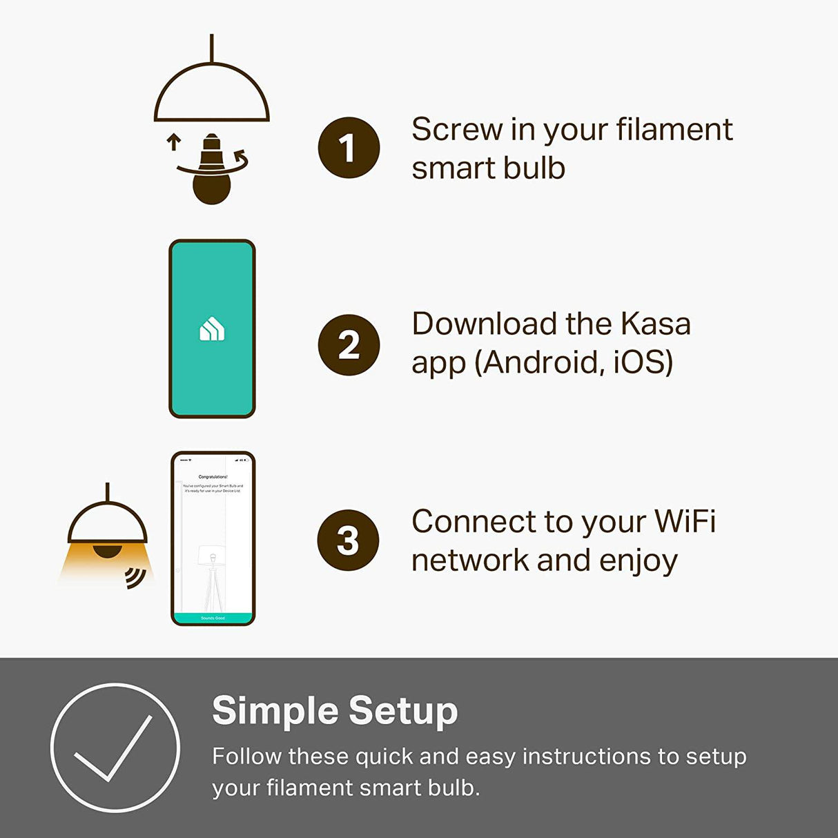 Kasa Smart Wi-Fi LED Bombilla, Filamento A19 E26 Bombilla inteligente, Blanco suave 2700K, Regulable, No requiere concentrador, Compatible con Alexa y Asistente de Google, Estilo antiguo vintage (KL50) - DIGVICE MX