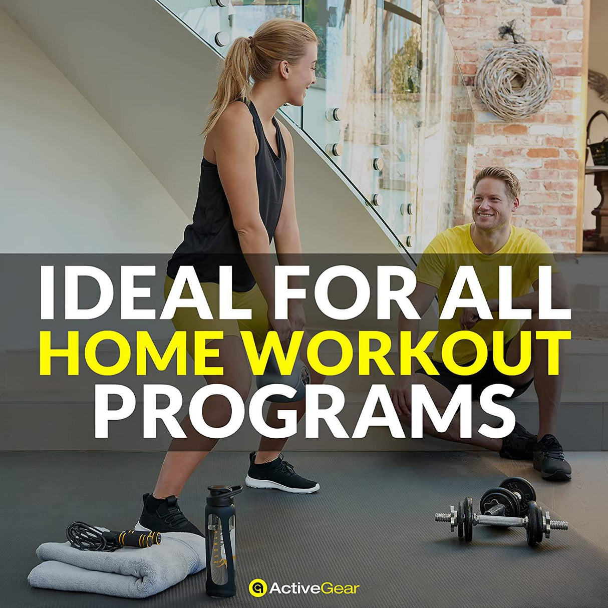 AG ACTIVEGEAR - Colchoneta de ejercicio grande 6'x6'x7mm | Alfombrilla de entrenamiento para el hogar | Alfombrillas de goma antideslizantes, gruesas y de alta densidad para hacer ejercicio en casa | Tamaño cuadrado ancho