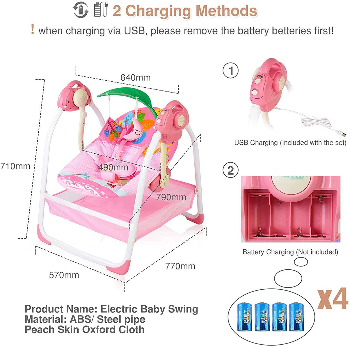 AIBEEYOU - Columpio para bebé con 6 movimientos, con música, sonidos y función de sincronización, balancín para bebé con 2 juguetes, asiento de plástico y soporte suave para la cabeza, tela lavable a máquina (rosa) - DIGVICE MX