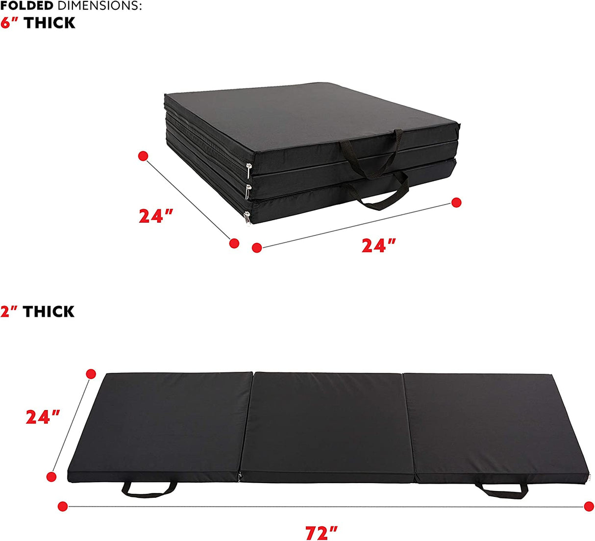 Sunny Health & Fitness Colchoneta plegable para gimnasia, extra gruesa con asas de transporte, para ejercicio, yoga, fitness, aeróbic, artes marciales, cardio