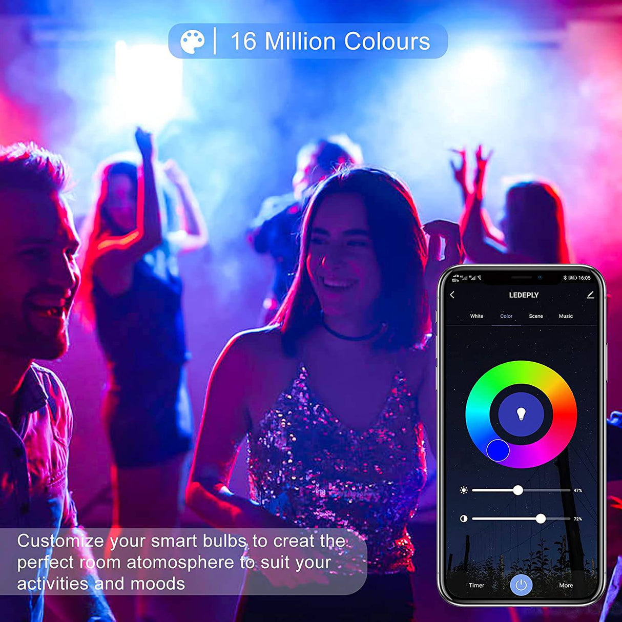 LEDEPLY - 5 W = 40 W, bombilla inteligente A15, compatible con Alexa, Google Home, E26, cambio de color, bombillas LED WiFi regulables, no requiere concentrador, 1 paquete, - DIGVICE MX