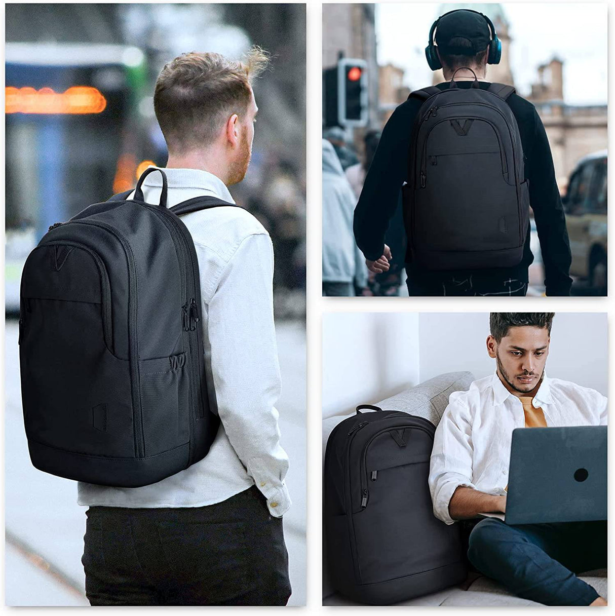 BAGSMART - Mochila para computadora portátil para hombres y mujeres Mochilas de viaje expandibles para computadora de 17.3 pulgadas con puerto de carga resistente al agua