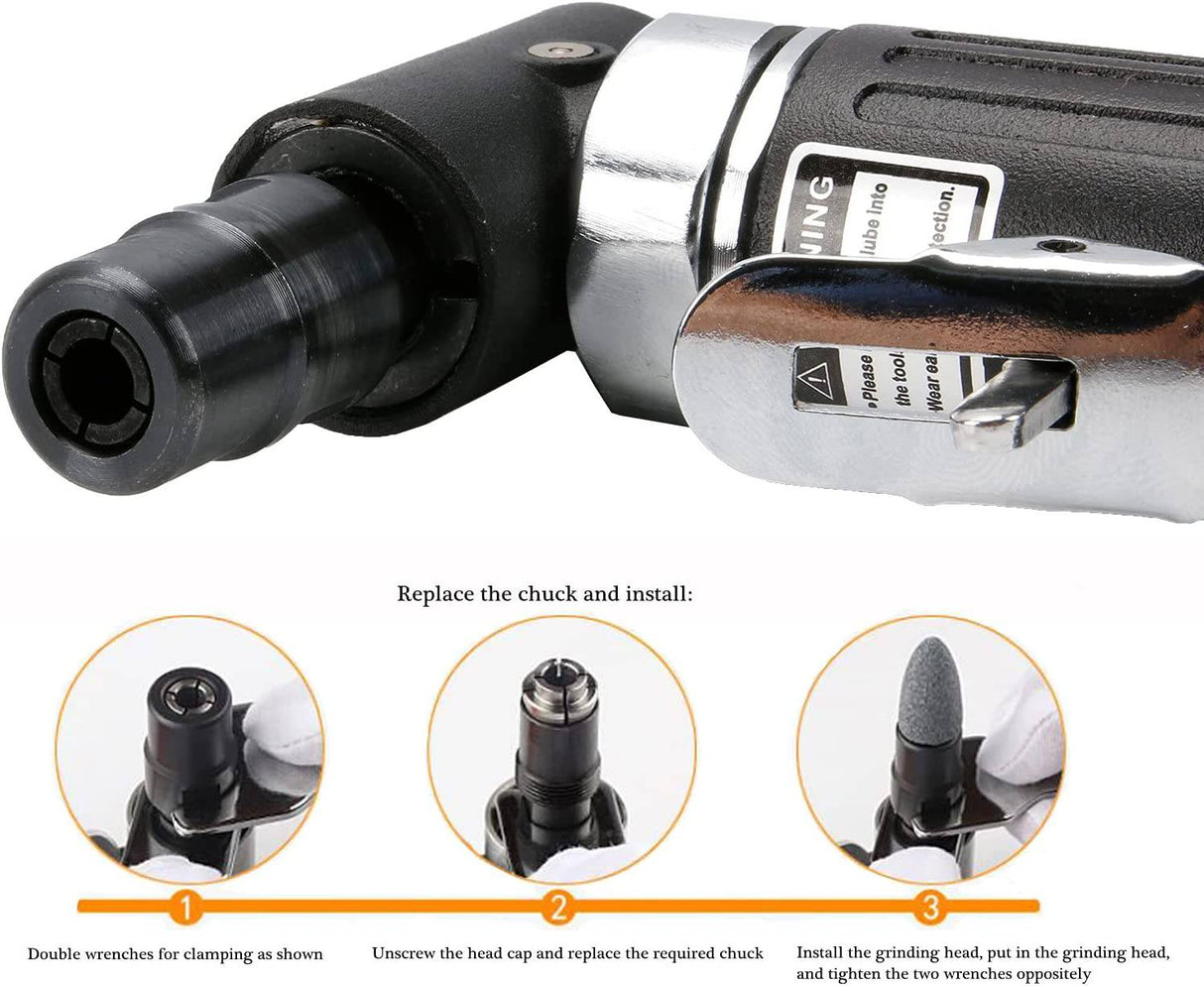 Amoladora de troquel de ángulo de aire HUAXIU 1/4, herramienta de amoladora de troquel de ángulo recto neumático de 90 ° con llets de 1/4 y 1/8 de pulgada (HXBV-141) - DIGVICE MX