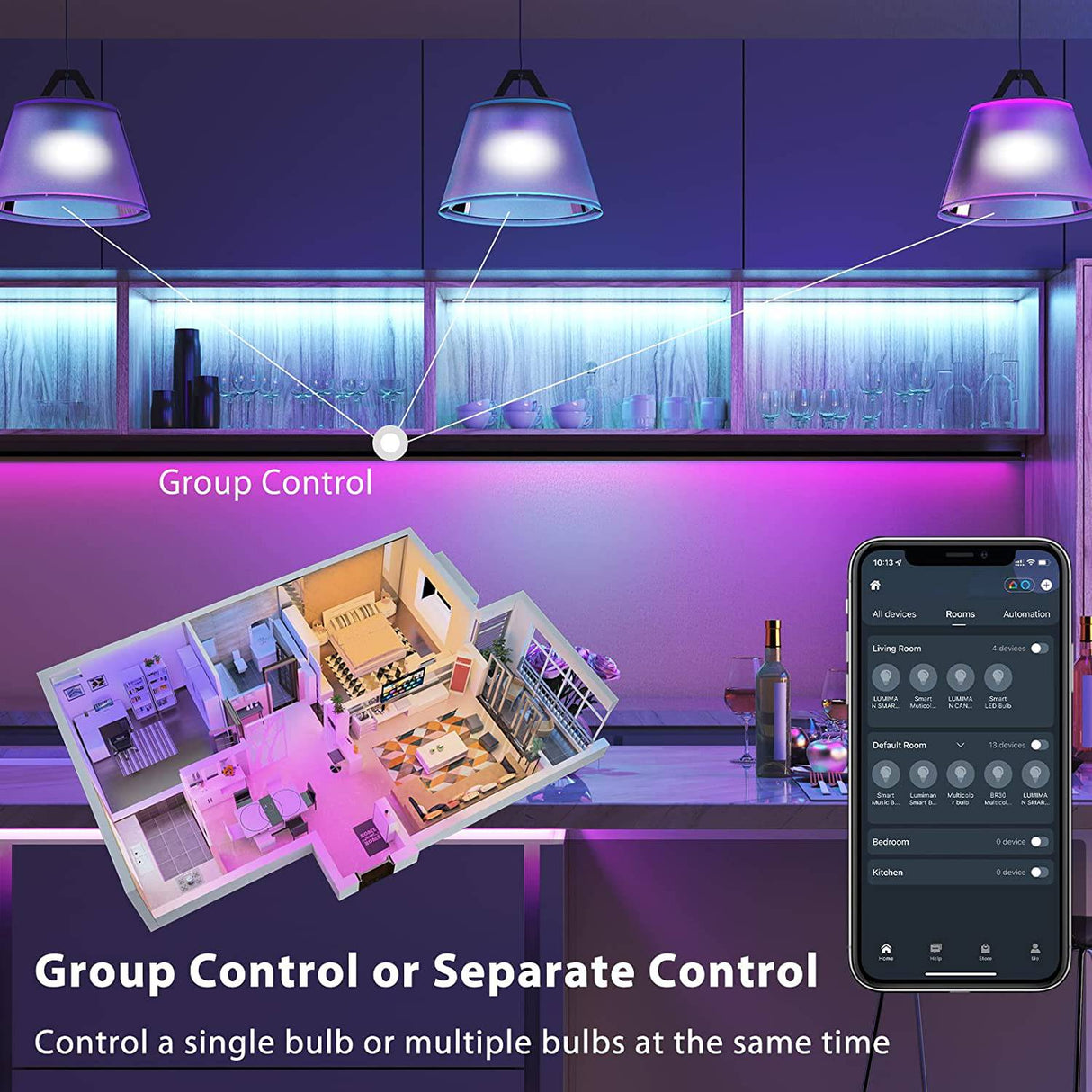 LUMIMAN - Bombillas de luz inteligente WiFi A19 Bombilla LED que cambia de color que funciona con Alexa Siri Google Home E26 2700K-6500K Bombilla de luces RGB regulable 800 lúmenes No requiere concentrador Paquete de 6 - DIGVICE MX